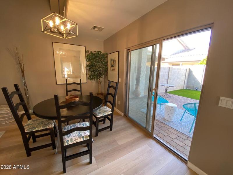 Dining with view of patio