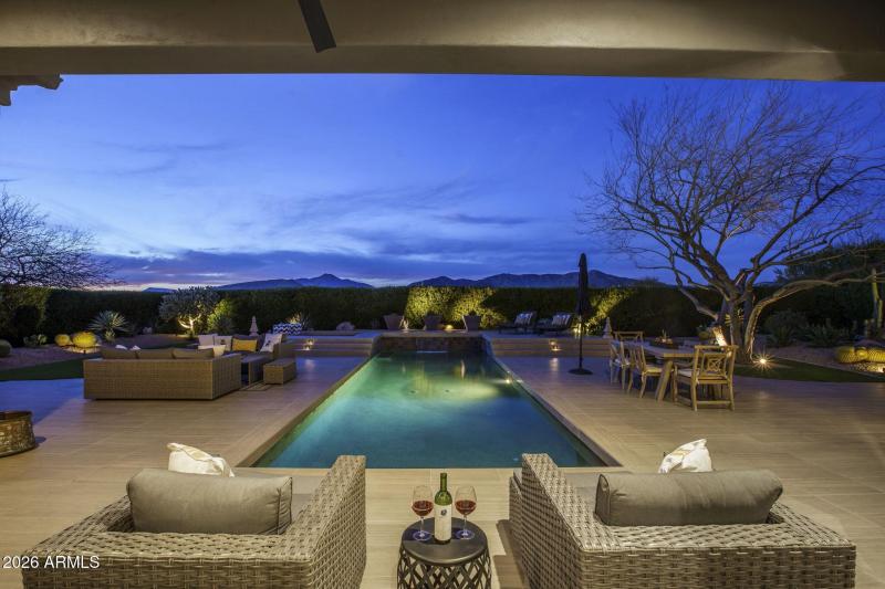 Backyard landscape lighting mountains