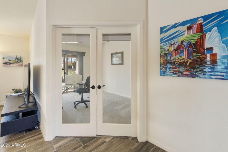 Double glass door office entry