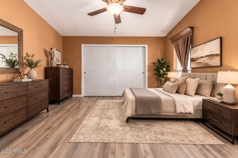 Virtually staged primary bedroom