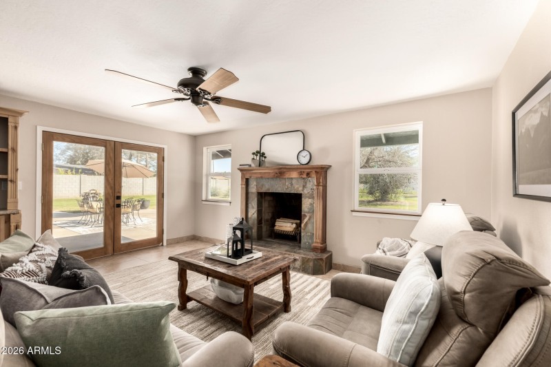 family room fireplace area