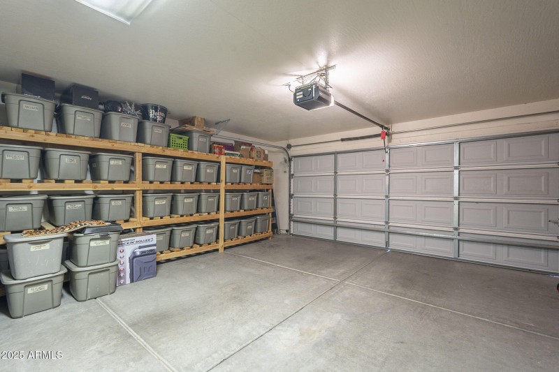 Garage with tons of storage shelves