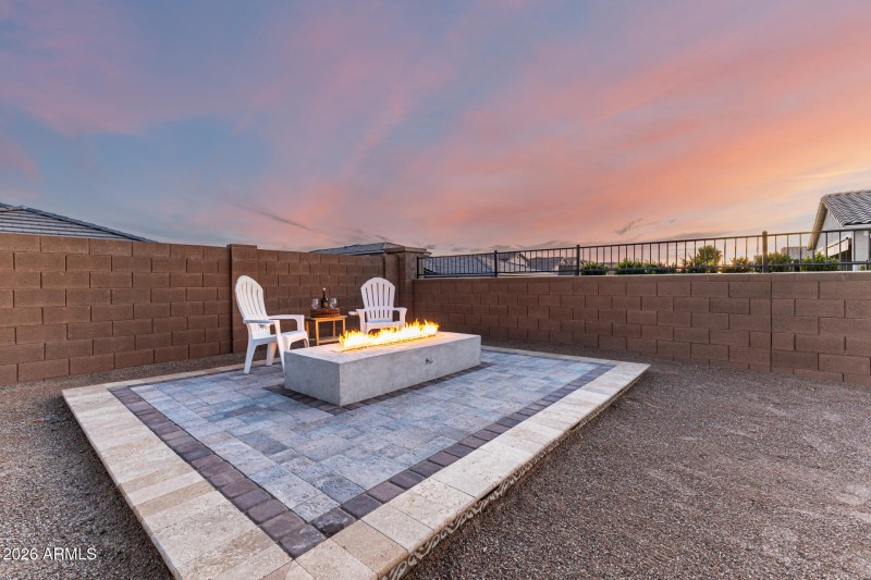 Gas Firepit on Travertine Tile Patio