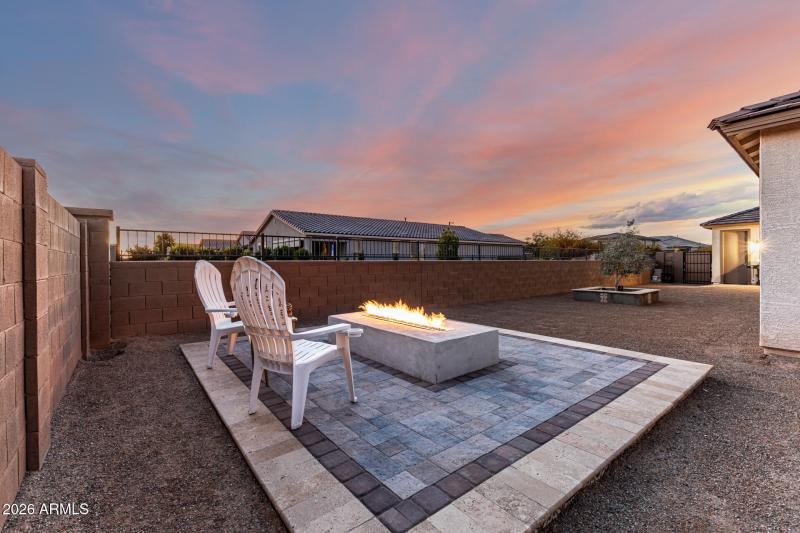 Gas Firepit with Travertine Tile Patio