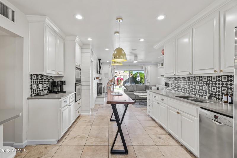 Kitchen open to family + dining