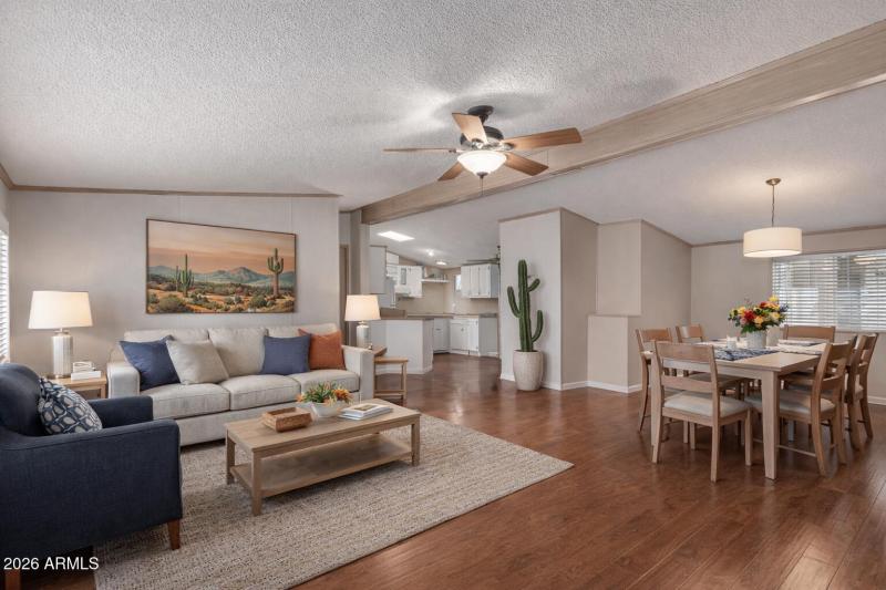 virtually staged living-dining room