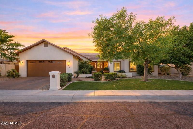 Suburban home at sunset
