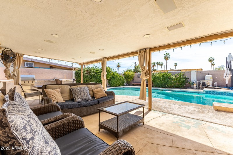 Surrey patio facing pool