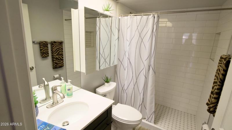 Sleek new shower and vanity