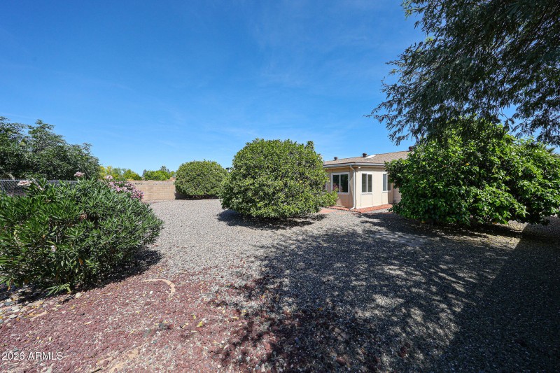 Backyard with mature fruit trees
