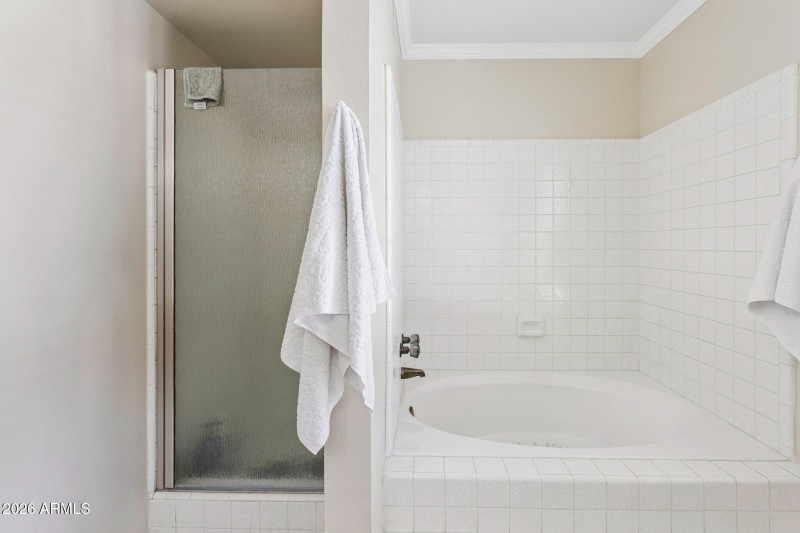 Primary Suite Offers Shower and Tub