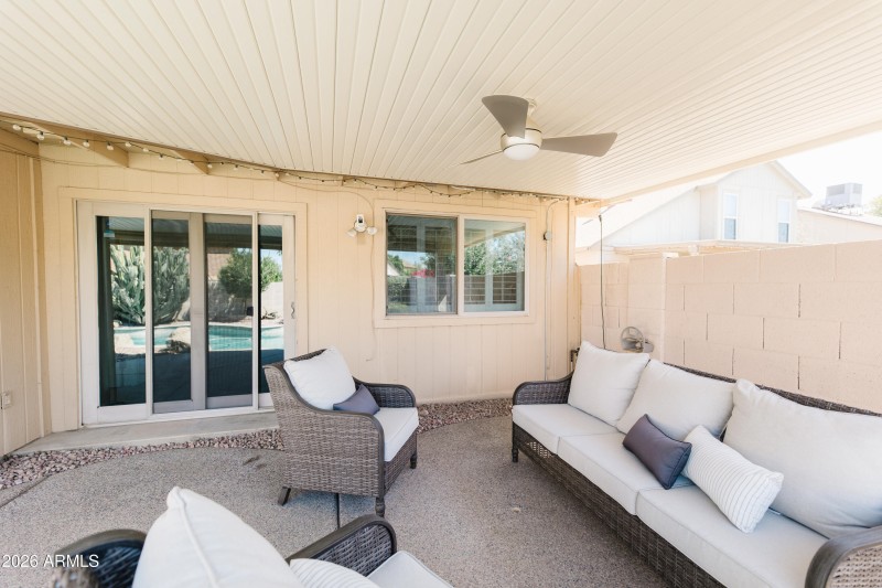 Covered Patio with Bistro Lights