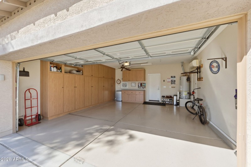 Garage with cabinets