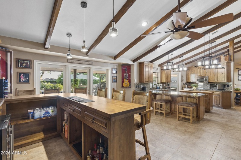 Bar overlooks Kitchen