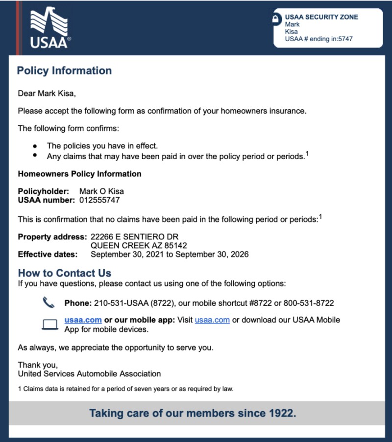 Insurance Claims History