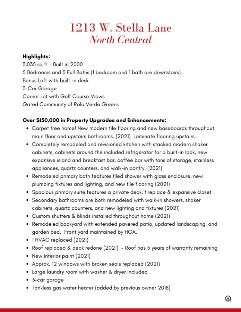 Upgrades Sheet - 1213 W. Stella