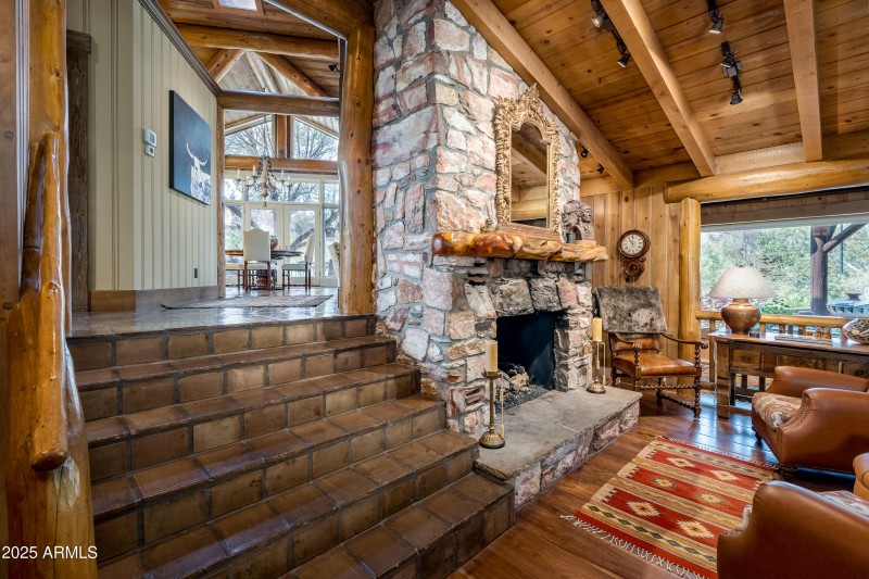 Stacked Schist Fireplace