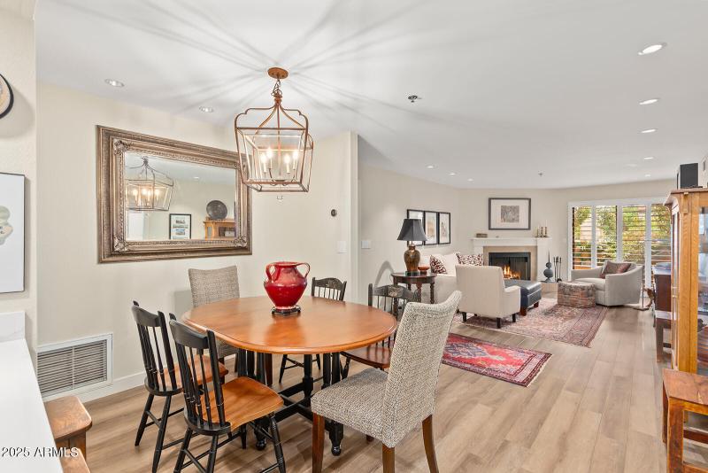kitchen overlooks dining area