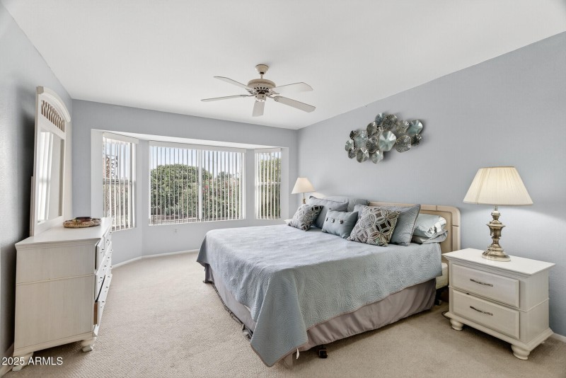 Primary bedroom with pop-out bay window