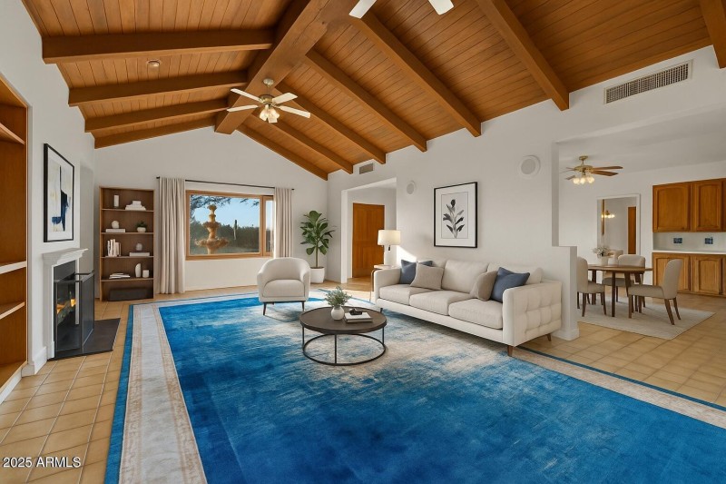 Modern Living Room with Wooden Beams