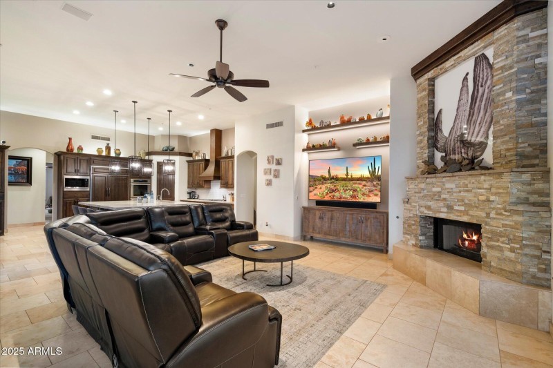 Open Living with Stone Fireplace