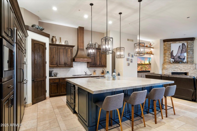 Designer Kitchen & Fireplace View