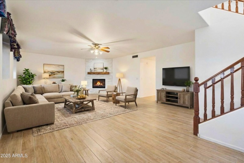 Virtually edited to show wood tile