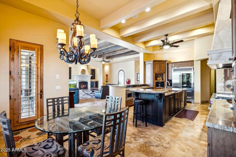 Kitchen with beamed ceiling & new fan