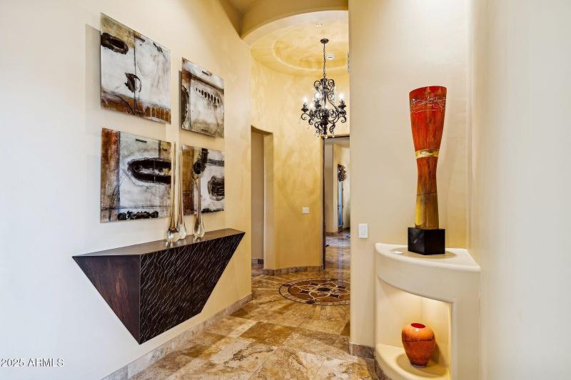 Looking from the foyer an art wall