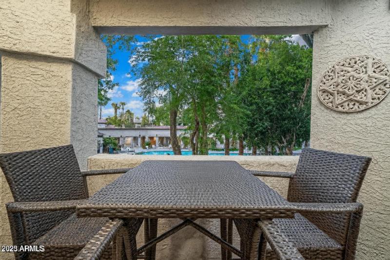 Patio overlooking pool
