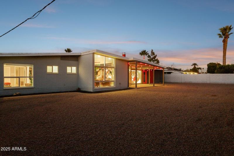 Architectural features glow at night