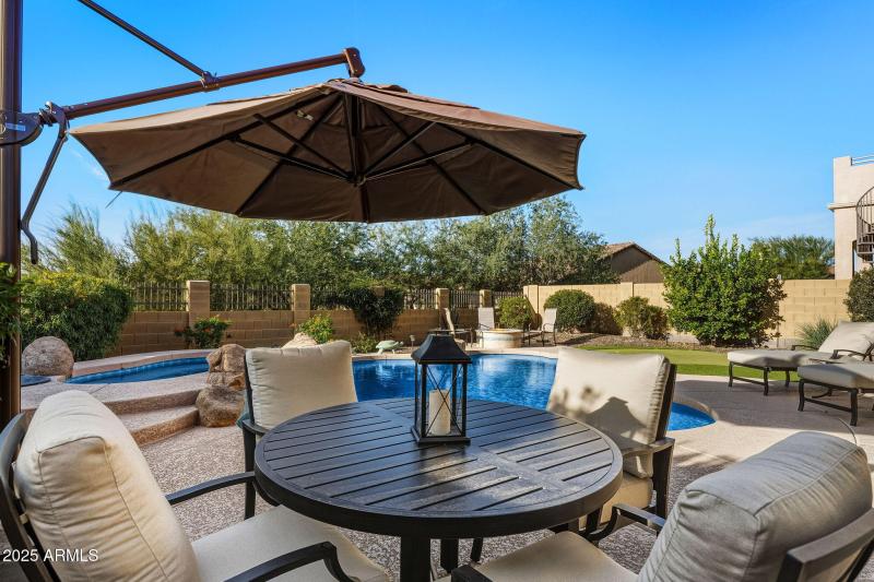 Patio, Pool, spa and firepit