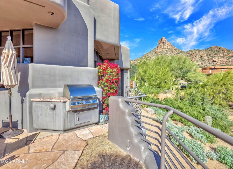 Outdoor cooking with Pinnacle Peak view