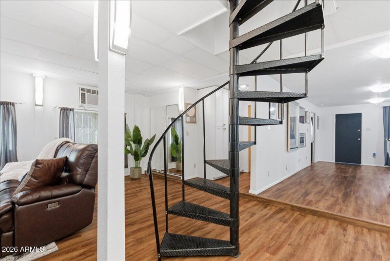 Spiral stairs with 2nd stairway outdoors