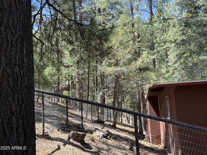 Large fenced area looking behind cabin