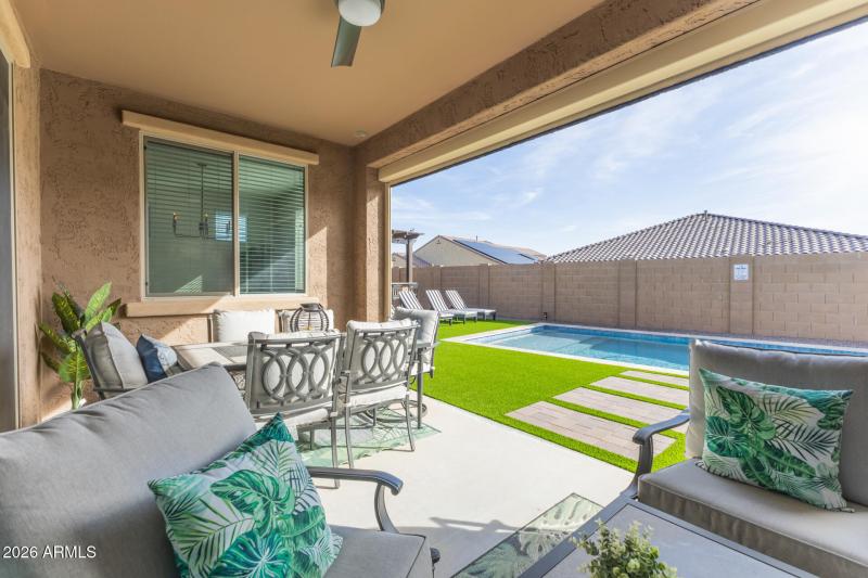 Covered patio with outdoor seating