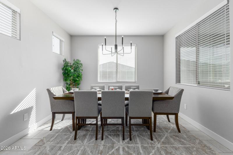 Dining room with modern lighting