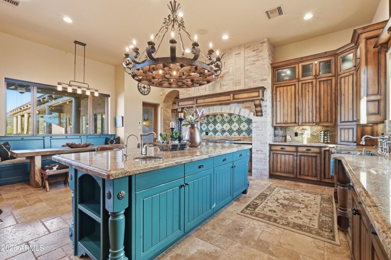 Alder cabinetry with lighted glass