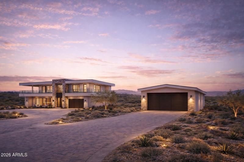 West - Front View w RV Garage