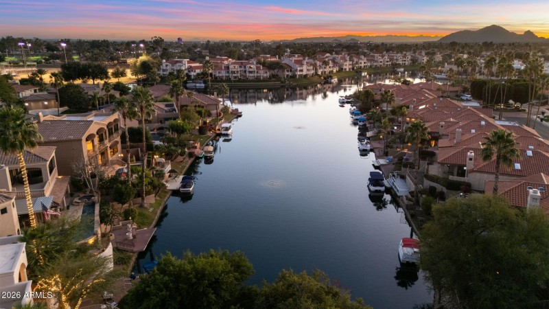 Aerial Neighborhood View at Twilight