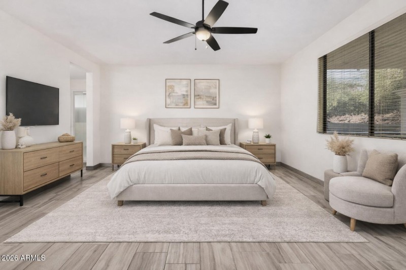 Neutral-toned modern master bedroom