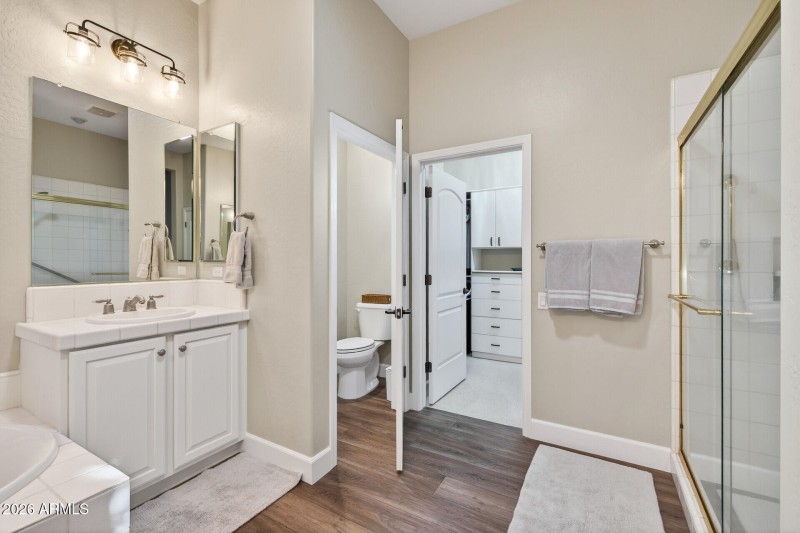 Separate soaking tub and shower