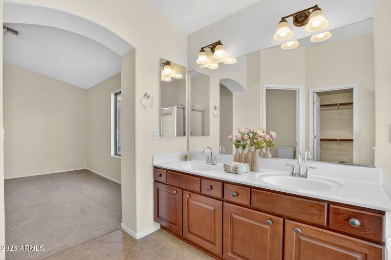 Dual Sink Vanity + Walk-In Shower