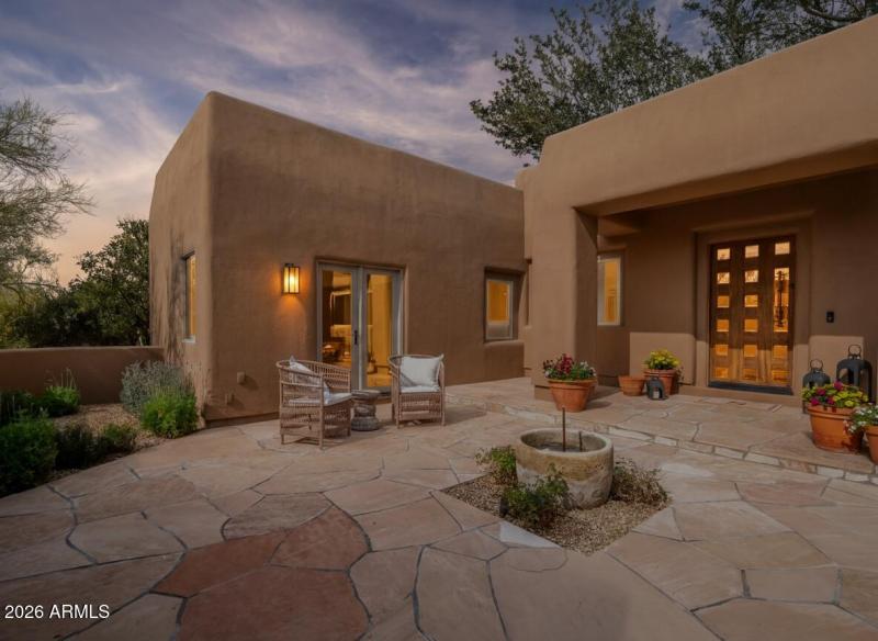 Front courtyard with water feature
