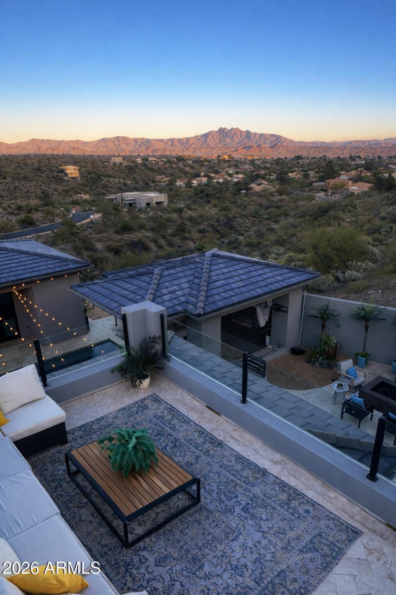 Desert patio with mountain view