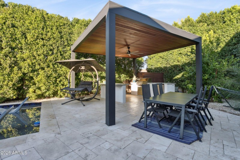 solid metal pergola