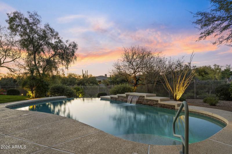 Large pool with water feature
