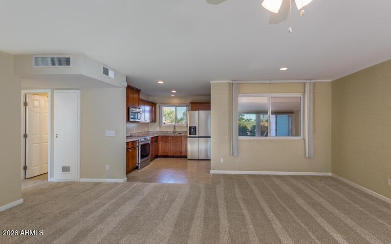 Living/Dining Room with View to Kitchen