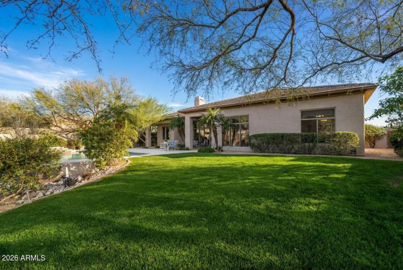 Lush grass area in backyard