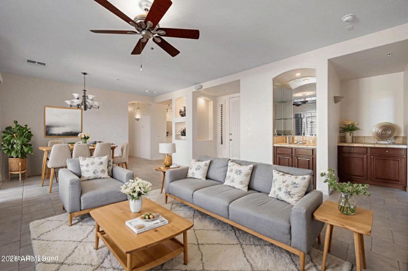 Virtually staged Great Room with Wet Bar